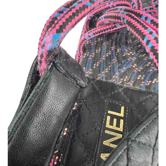 Chanel 2020 Cord Lambskin Quilted Logo Sandals Pink Black - Picture 12 of 14